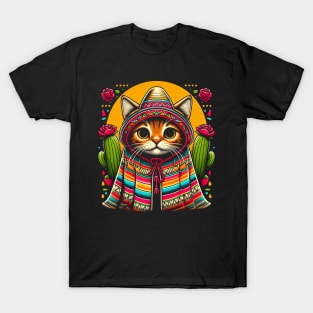 Cinco De Mayo Funny Mexican Cat Sombrero Poncho Men Women T-Shirt